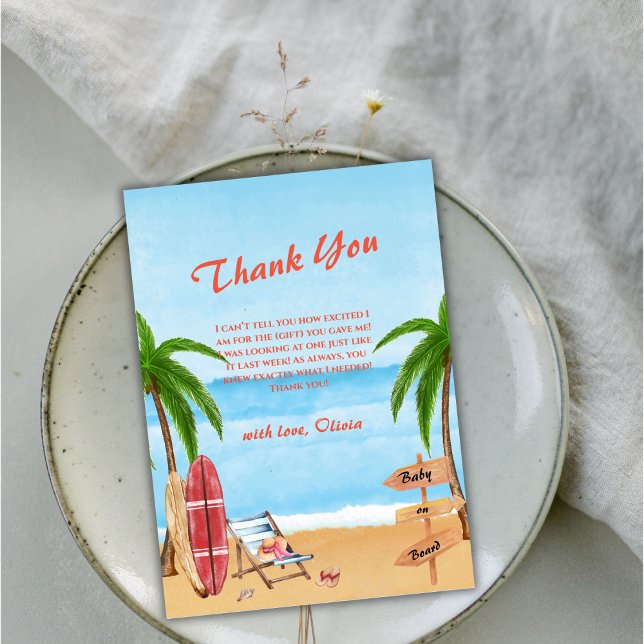 Vintages Baby an Bord Surfbrett Kinderdusche Dankeskarte (VIntage Baby On Board Beach Surfing Baby Shower Thank You Card)