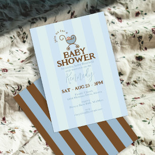 Vintages Baby Carriage Blue Stripe Baby Dusche Einladung