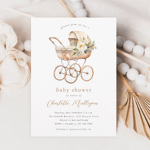 Vintages Baby Carriage Gender Neutral Baby Dusche Einladung