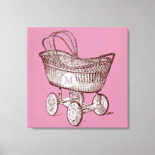 Vintages Baby Crib 3 Monogramm 24x24 Canvas Print Leinwanddruck