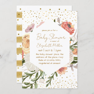 Vintages Baby der Blume Boho in der Blütendusche Einladung