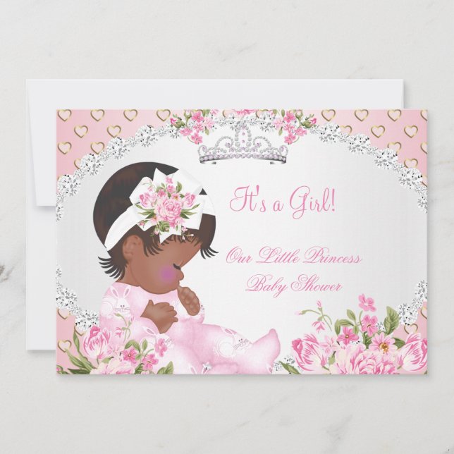 Vintages Baby Duschmädchen Rose Blumenrosa Herzen  Einladung (Vorderseite)