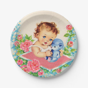 Vintages Baby Girl and Rose Baby Shower Cake Plate Pappteller