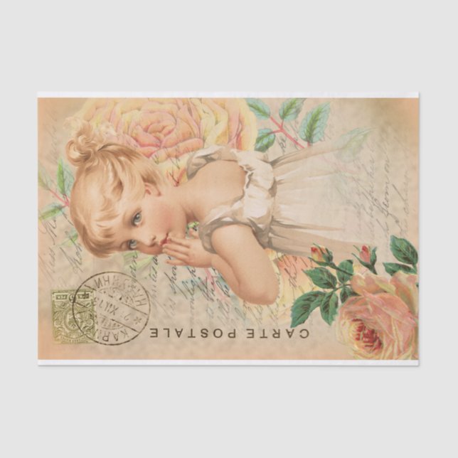Vintages Baby Girl Postcard Decoupage Seidenpapier (Vorderseite)