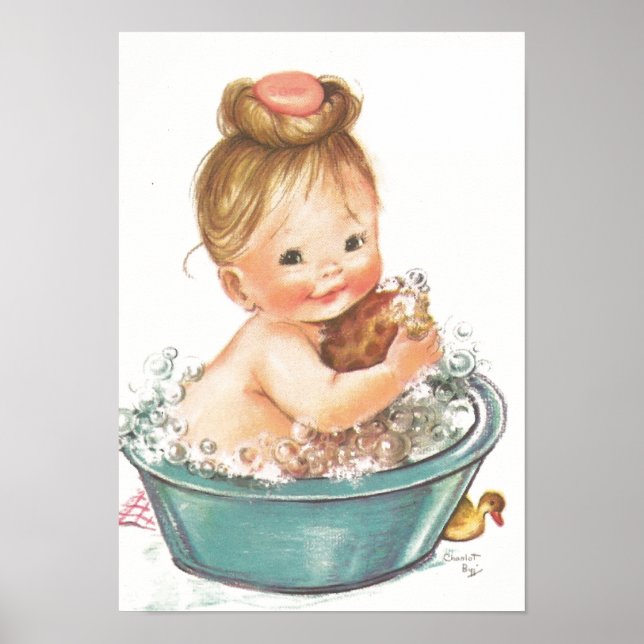 Vintages Baby in der Badewanne Poster (Vorne)