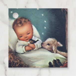 Vintages Baby Jesus schläft mit einem Lamm Geschenkanhänger