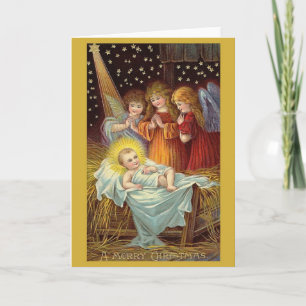 Vintages Baby Jesus und Engel Weihnachtskarte Feiertagskarte