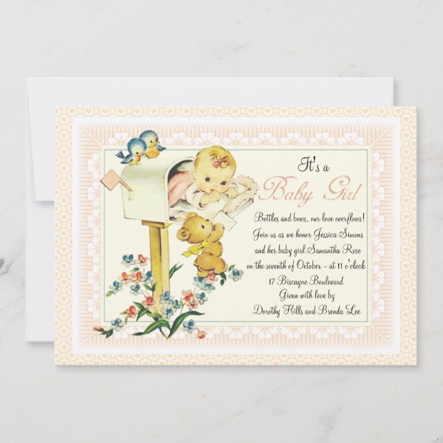 Vintages Baby-Mädchen innerhalb der Einladung (Vorderseite)