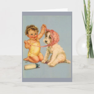 Vintages Baby und Hund mit Bonnet Note Card Karte