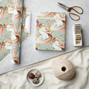 Vintages Baby Wrapping Paper Blue Geschenkpapier