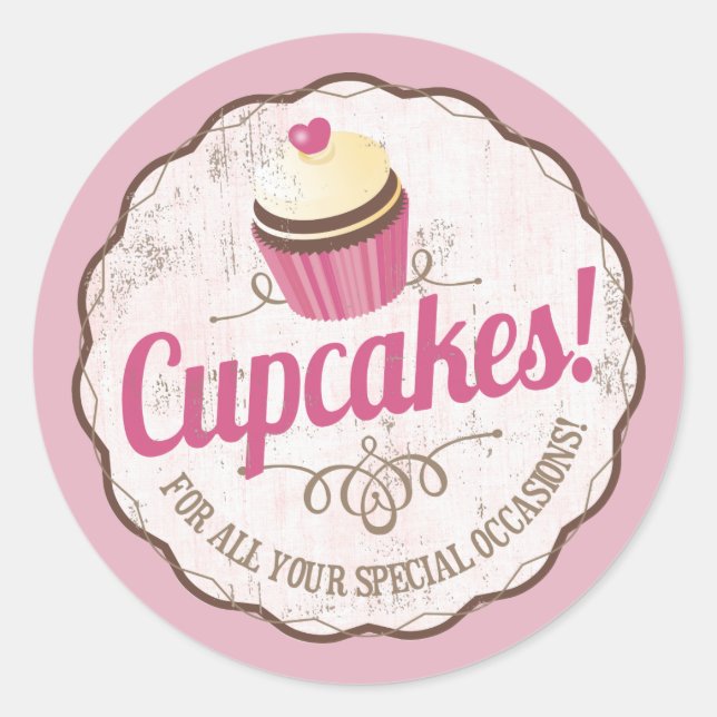 Vintages Backen mit rosa Kuchen Runder Aufkleber (Vorderseite)