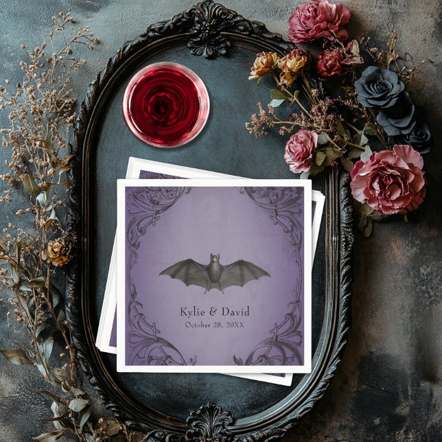 Vintages Bad bis zum Tod Lila Hochzeit Serviette (Vintage Bat Until Death Purple Wedding Napkins)
