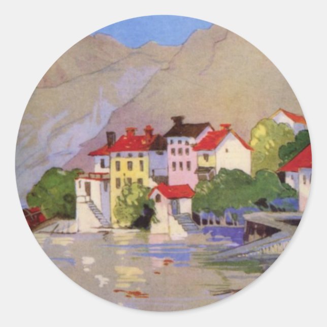 Vintages Badeort Italien Tourismus Runder Aufkleber (Vorderseite)