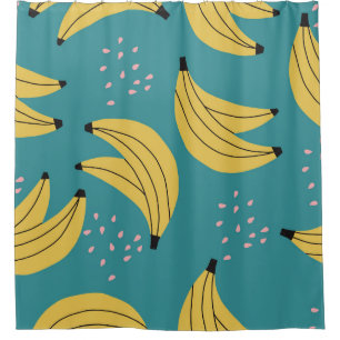 Vintages Bananenmuster, blauer Hintergrund. Duschvorhang