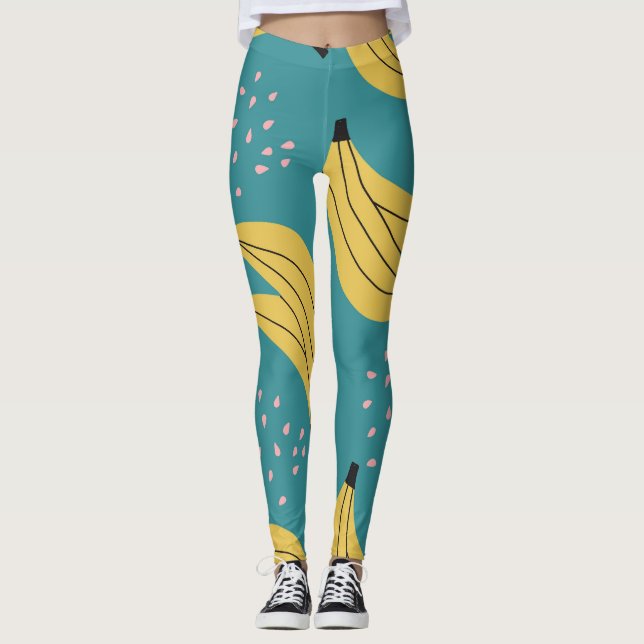 Vintages Bananenmuster, blauer Hintergrund. Leggings (Vorderseite)
