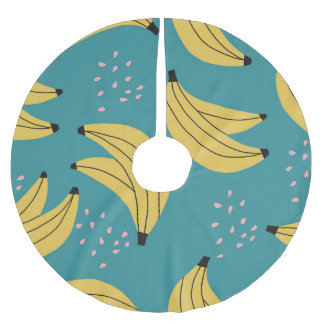 Vintages Bananenmuster, blauer Hintergrund. Polyester Weihnachtsbaumdecke