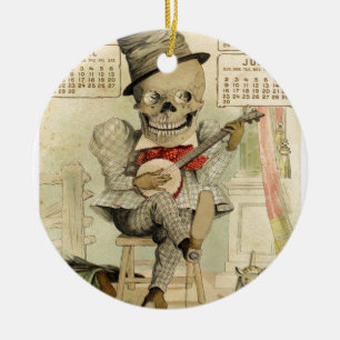 Vintages Banjo, das Skelett spielt Keramikornament