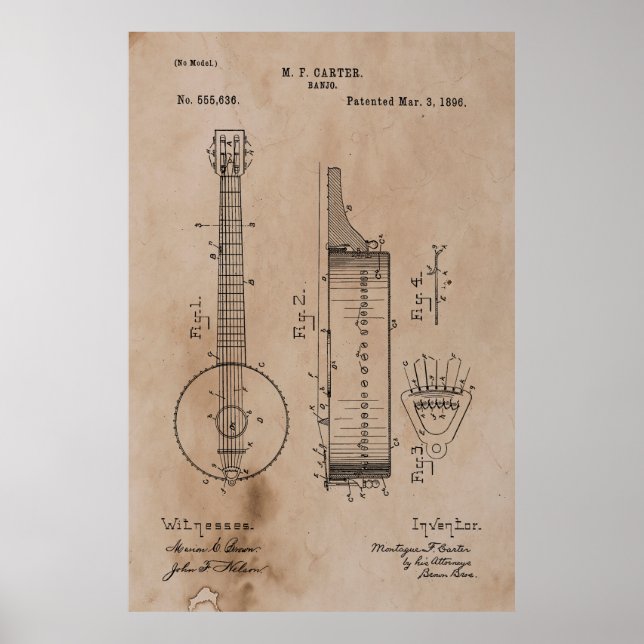 Vintages Banjo-Patent Poster (Vorne)