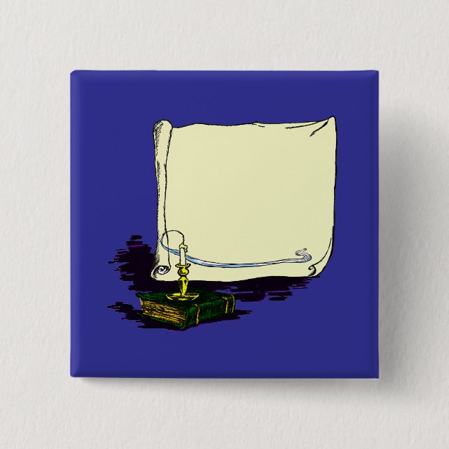 Vintages Banner und Buch mit Kerzenvorlage Button (Vorderseite)