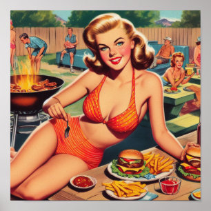 Vintages Barbecue Bikini Button-up Poster