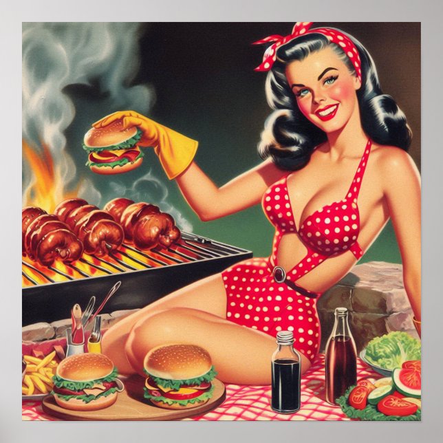 Vintages Barbecue-Button Poster (Vorne)