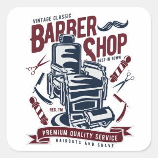 Vintages Barbershop-Logo Quadratischer Aufkleber