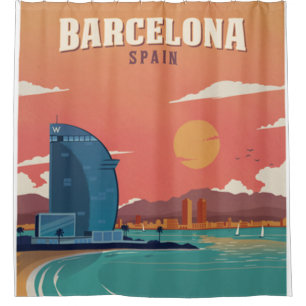 Vintages Barcelona Beach Poster Duschvorhang
