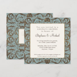 Vintages Barock Elegante Paare Dusche Blau n Gold Einladung