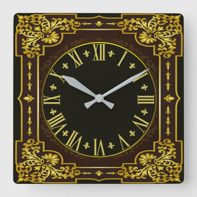 Vintages Barock Quadratische Wanduhr (Vorderseite)
