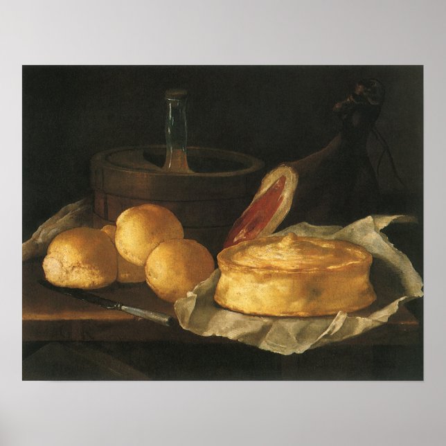 Vintages Barockstil mit Brot, Tee, Schinken Poster (Vorne)