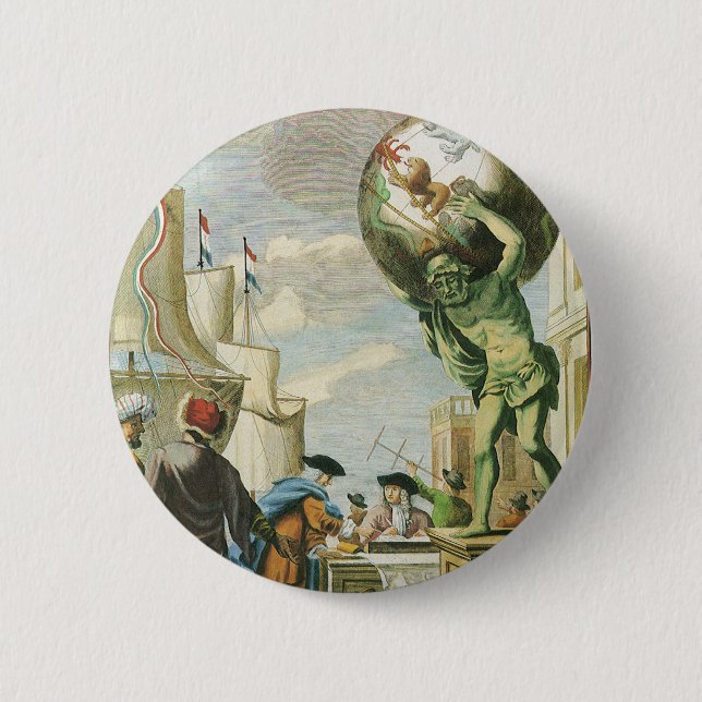 Vintages Barockzeitalter Atlas Frontispiece Weltgl Button (Vorderseite)