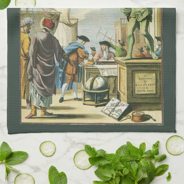 Vintages Barockzeitalter Atlas Frontispiece Weltgl Geschirrtuch (Gefaltet)