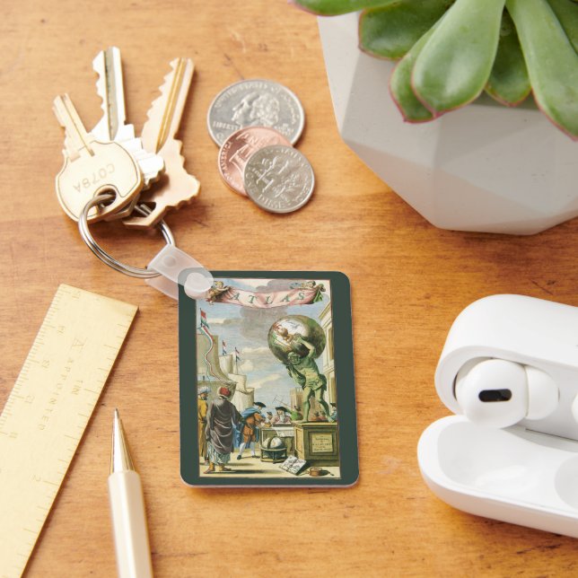 Vintages Barockzeitalter Atlas Frontispiece Weltgl Schlüsselanhänger (Schreibtisch)