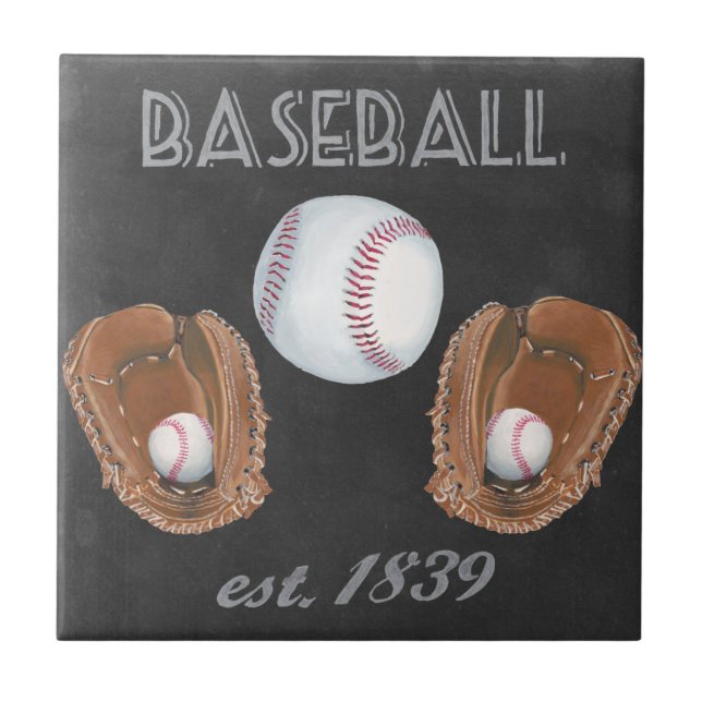 Vintages Baseball-Chalkboard-Design Fliese (Vorderseite)
