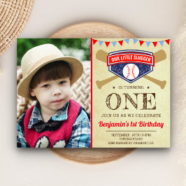 Vintages Baseball Erstes Geburtstagsparty-Foto Einladung