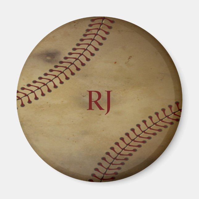 Vintages Baseball mit Monogramm Magnet (Vorne)