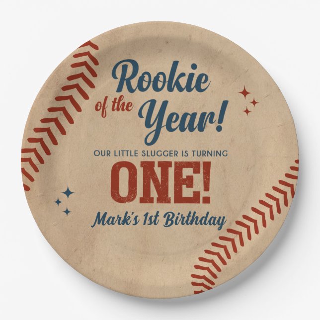 Vintages Baseball-Party zum 1. Geburtstag Pappteller (Vorderseite)