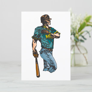 Vintages Baseball Player Retro Sports Artwork Einladung