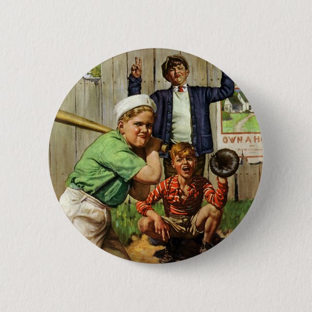 Vintages Baseball-Spiel, Kinderspielplatz Button (Vorderseite)