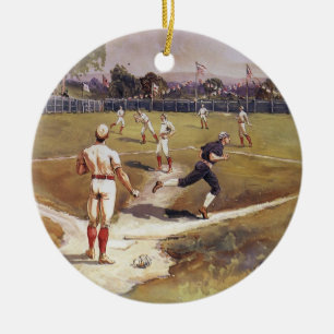 Vintages Baseballspiel von Henry Sandham Keramik Ornament