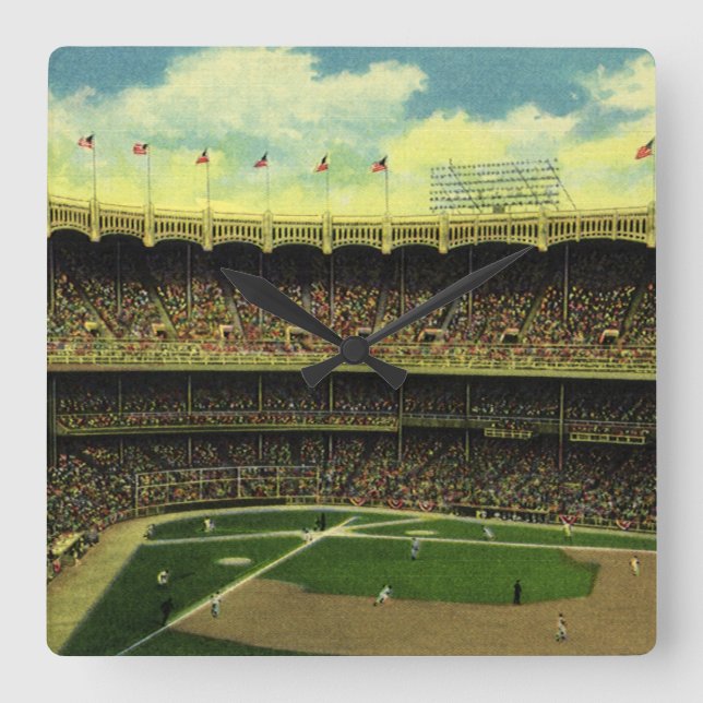 Vintages Baseballstadion Quadratische Wanduhr (Vorderseite)