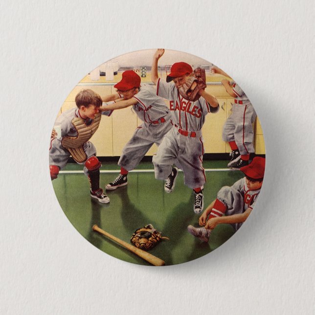 Vintages Baseballteam, Boys Roughhousing Button (Vorderseite)