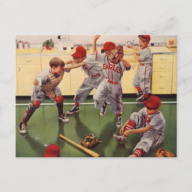 Vintages Baseballteam, Boys Roughhousing Postkarte (Vorderseite)