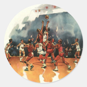 Vintages Basketballspiel, Basketballspieler Runder Aufkleber