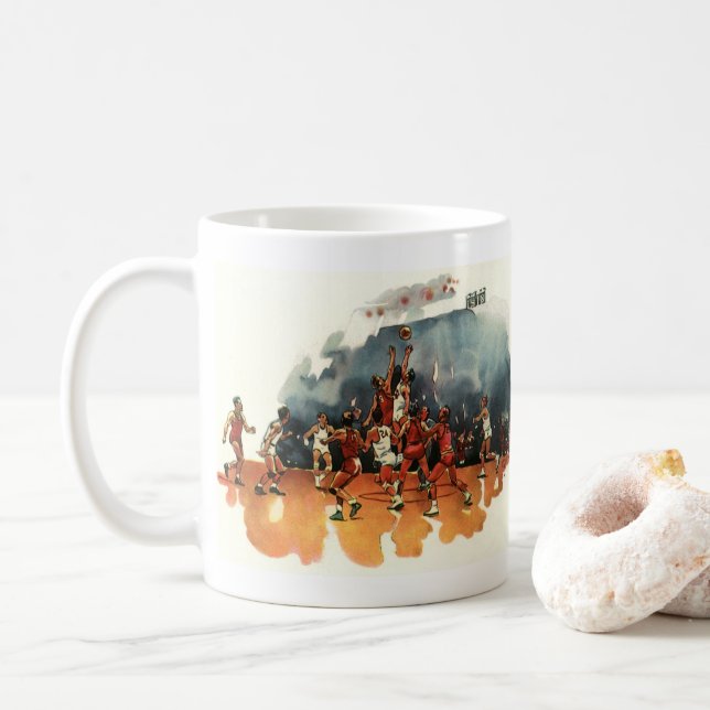 Vintages Basketballspiel, Basketballspieler Tasse (Mit Donut)