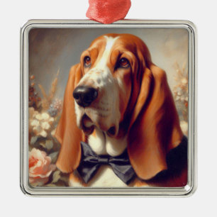 Vintages Basset-Hound-Gemälde Ornament Aus Metall