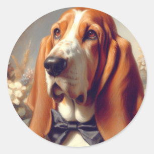Vintages Basset-Hound-Gemälde Runder Aufkleber