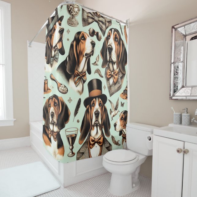 Vintages Basset Hound nahtlos Duschvorhang (Beispiel)