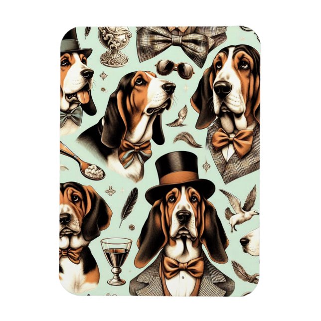 Vintages Basset Hound nahtlos Magnet (Vertikal)