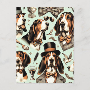 Vintages Basset Hound nahtlos Postkarte